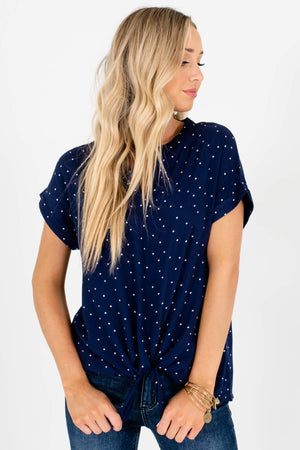 Navy Blue and White Polka Dot Cute and Comfortable Boutique Blouses for Women