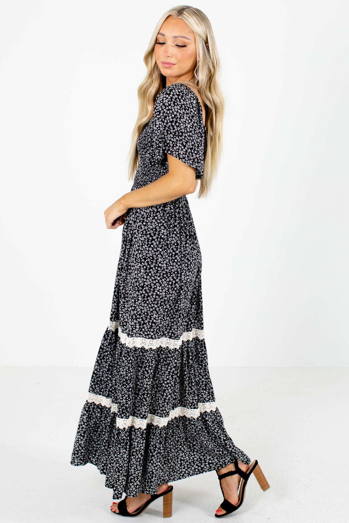 Black Crochet Accented Boutique Maxi Dresses for Women