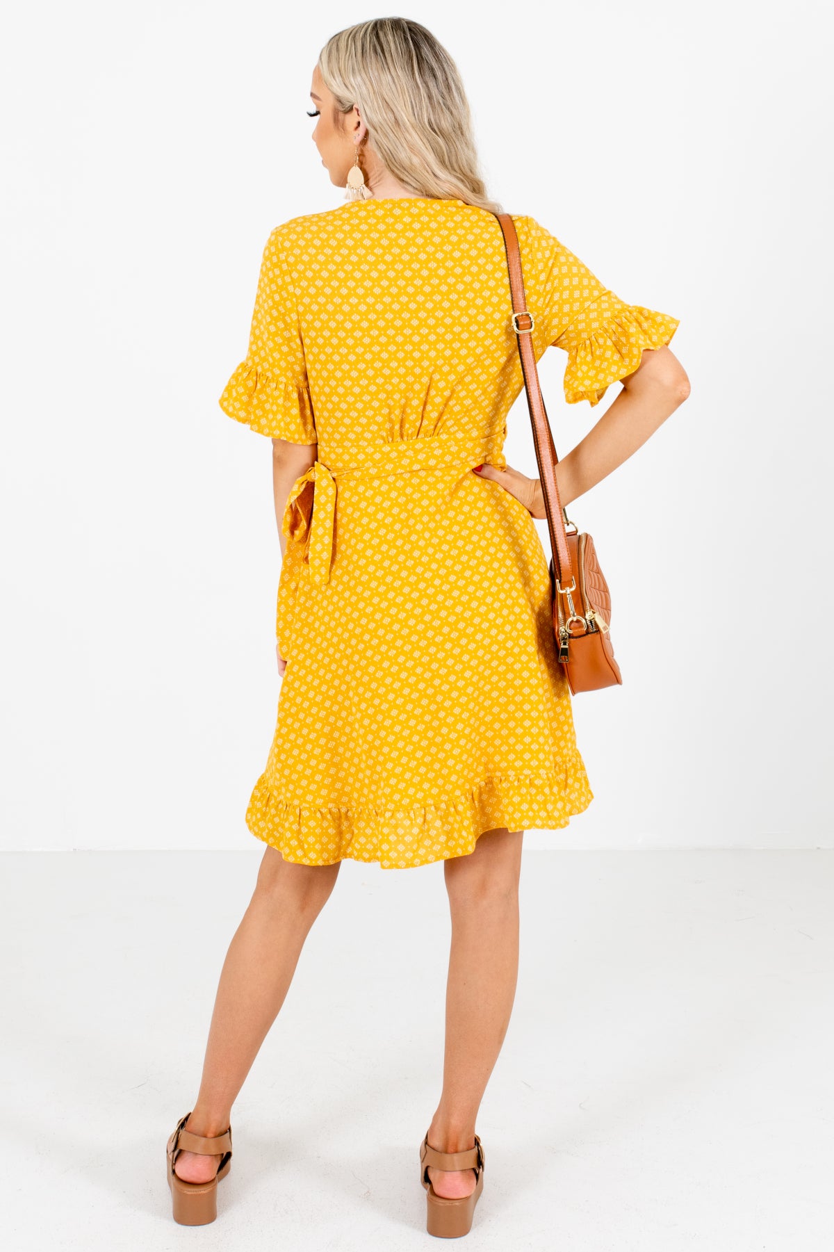 Women's Yellow Wrap Style Boutique Mini Dress