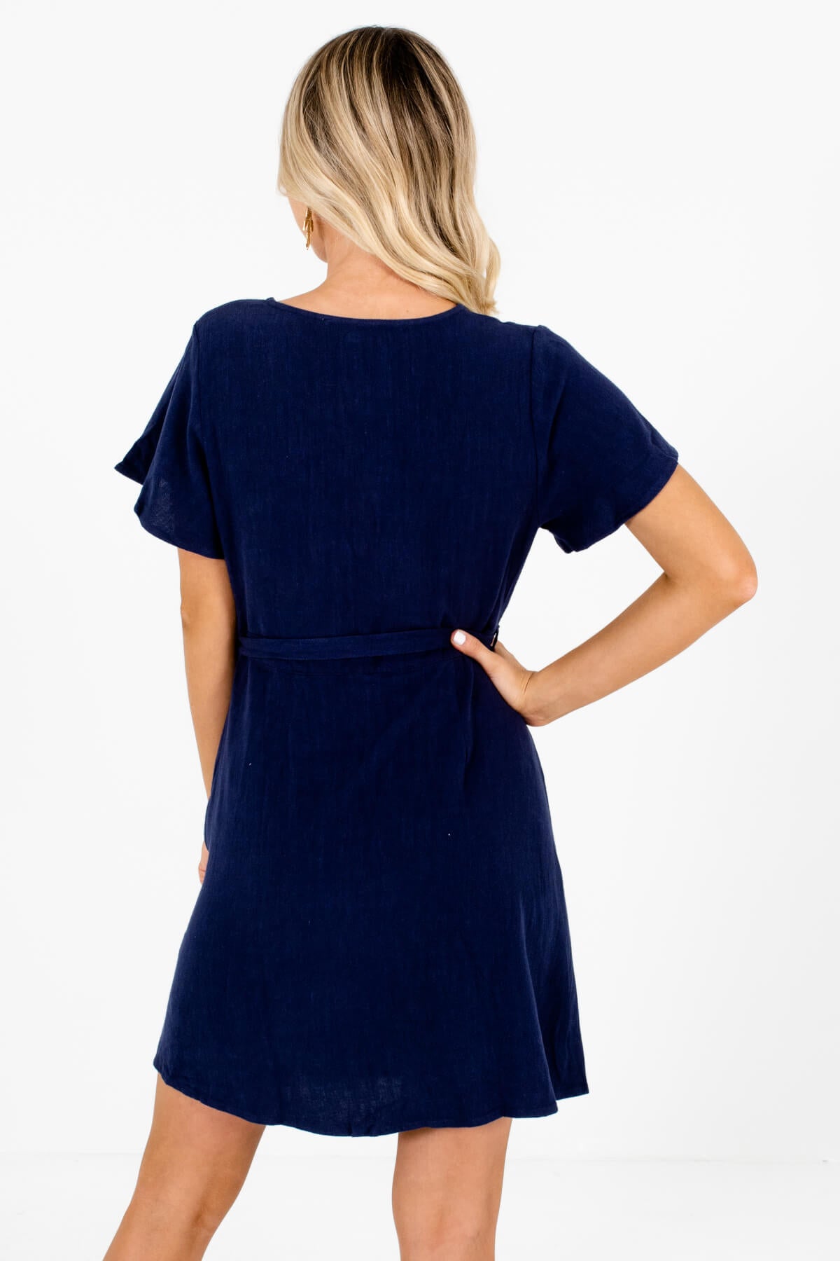 Women's Navy Blue Hook and Eye Closure Neckline Boutique Mini Dress