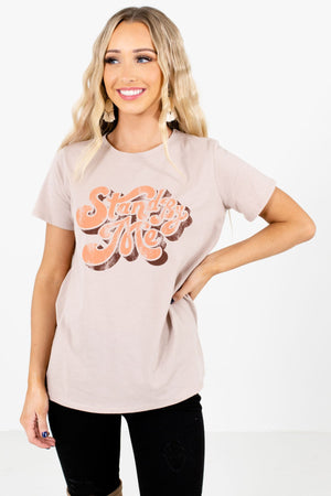 Taupe Brown Multicolored "Stand By Me" Lettering Boutique Graphic Tees for Women