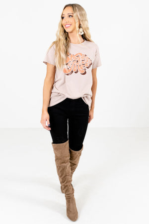 Taupe Brown Cute and Comfortable Boutique Graphic T-Shirts for Women
