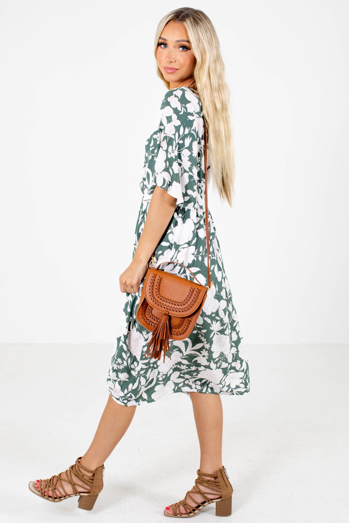 Women's Green High-Quality Boutique Midi Dress
