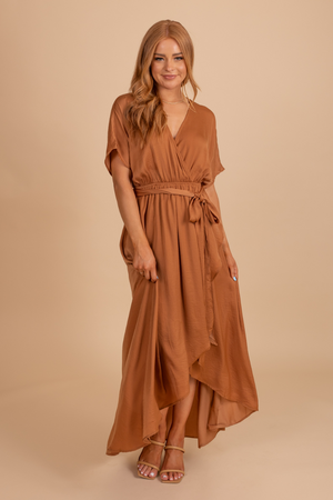 brown faux wrap maxi dress