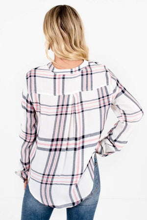 Women's White Button-Up Front Boutique Tops