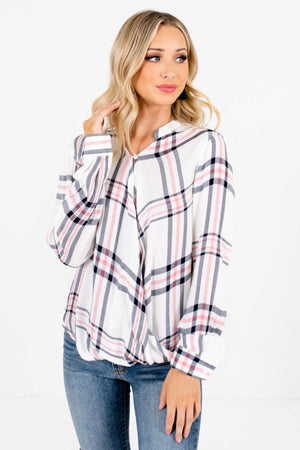 Women's White Plaid Casual Everyday Boutique Tops