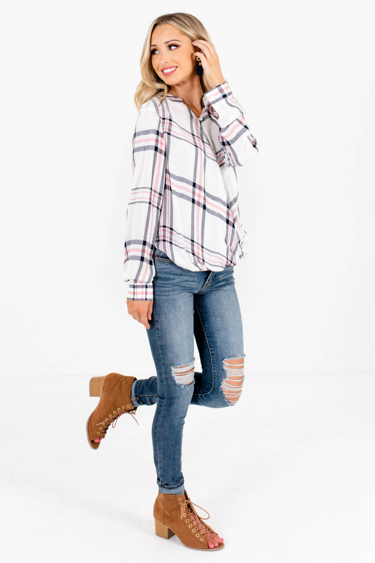 White Plaid Cute and Comfortable Boutique Tops for Women