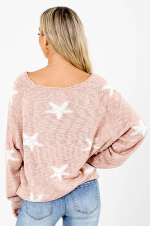 Women's Pink and White Star Patterned Boutique Top