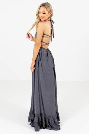 Charcoal Gray Halter Style Boutique Maxi Dresses for Women