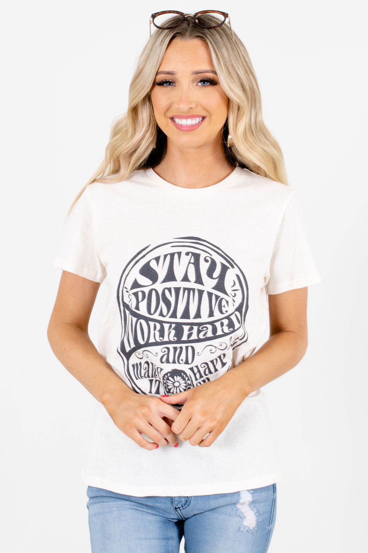 Cream Cute and Comfortable Boutique Graphic T-Shirts for Women