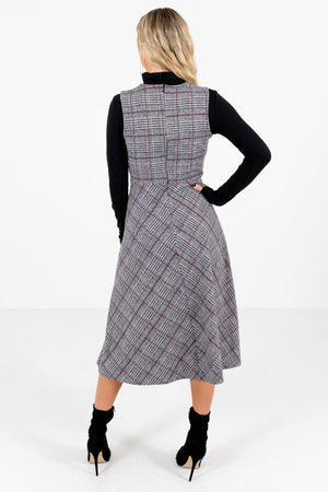 Women's Gray Zip-Up Back Boutique Midi Length Dress