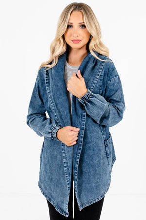 Women's Blue Boutique Denim Jackets with Pockets