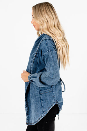 Blue Denim Boutique Jackets with Hoods for Women