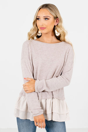 Taupe Brown Cute and Comfortable Boutique Tops for Women