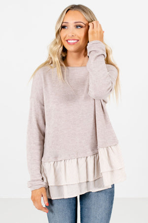 Women's Taupe Brown Warm and Cozy Boutique Tops