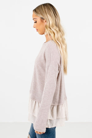 Taupe Brown Long Sleeve Boutique Tops for Women