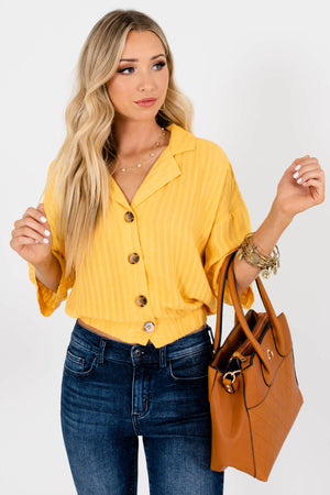 Yellow Elastic Hem Boutique Shirts for Women