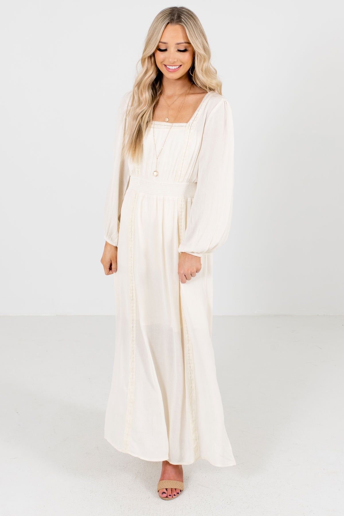 Cream Cute and Comfortable Boutique Maxi Dresses for Women