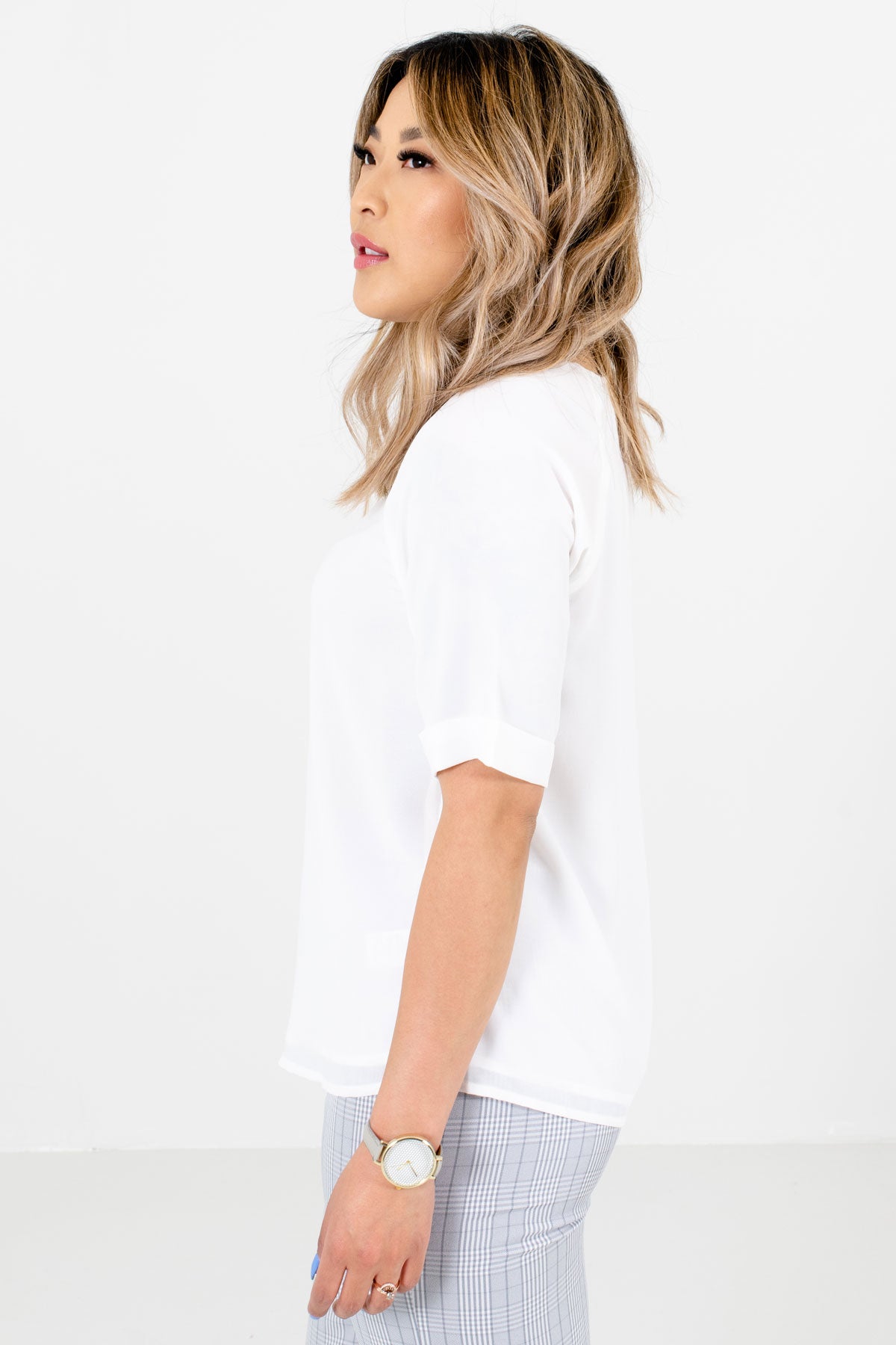 White Fully Lined Boutique Blouses for Women