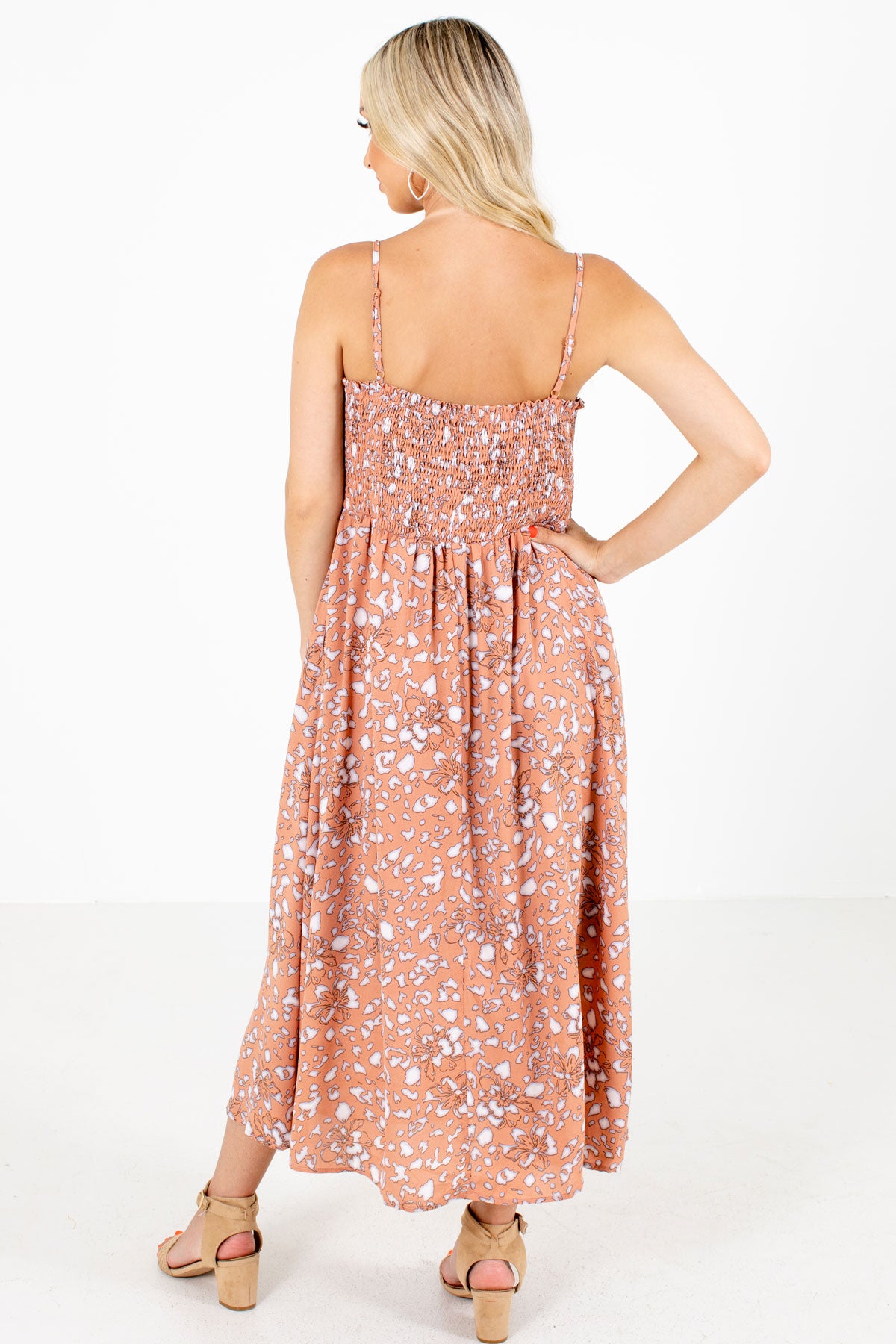 Women's Pink Adjustable Strap Boutique Midi Dress
