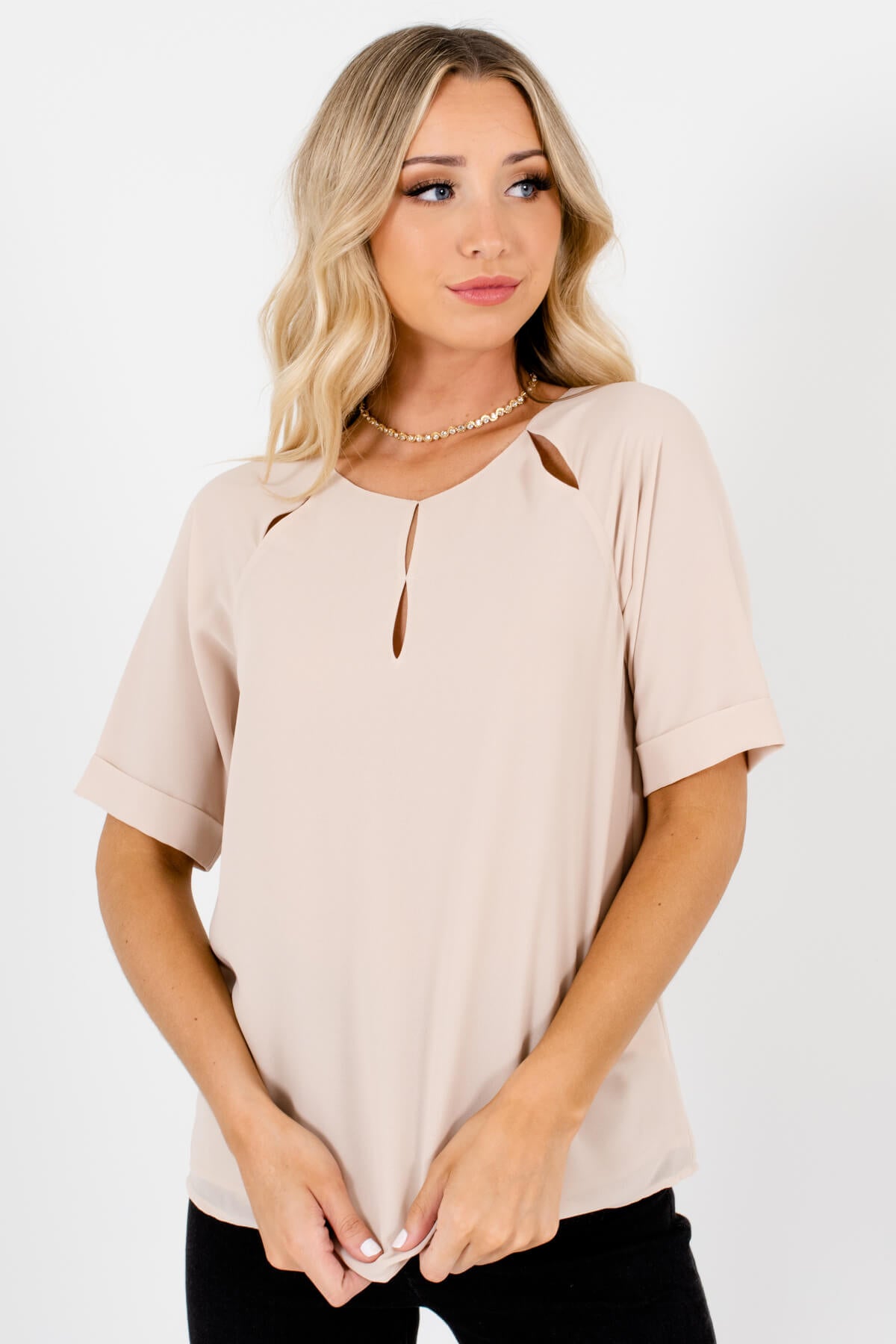 Beige Cute and Comfortable Boutique Blouses for Women
