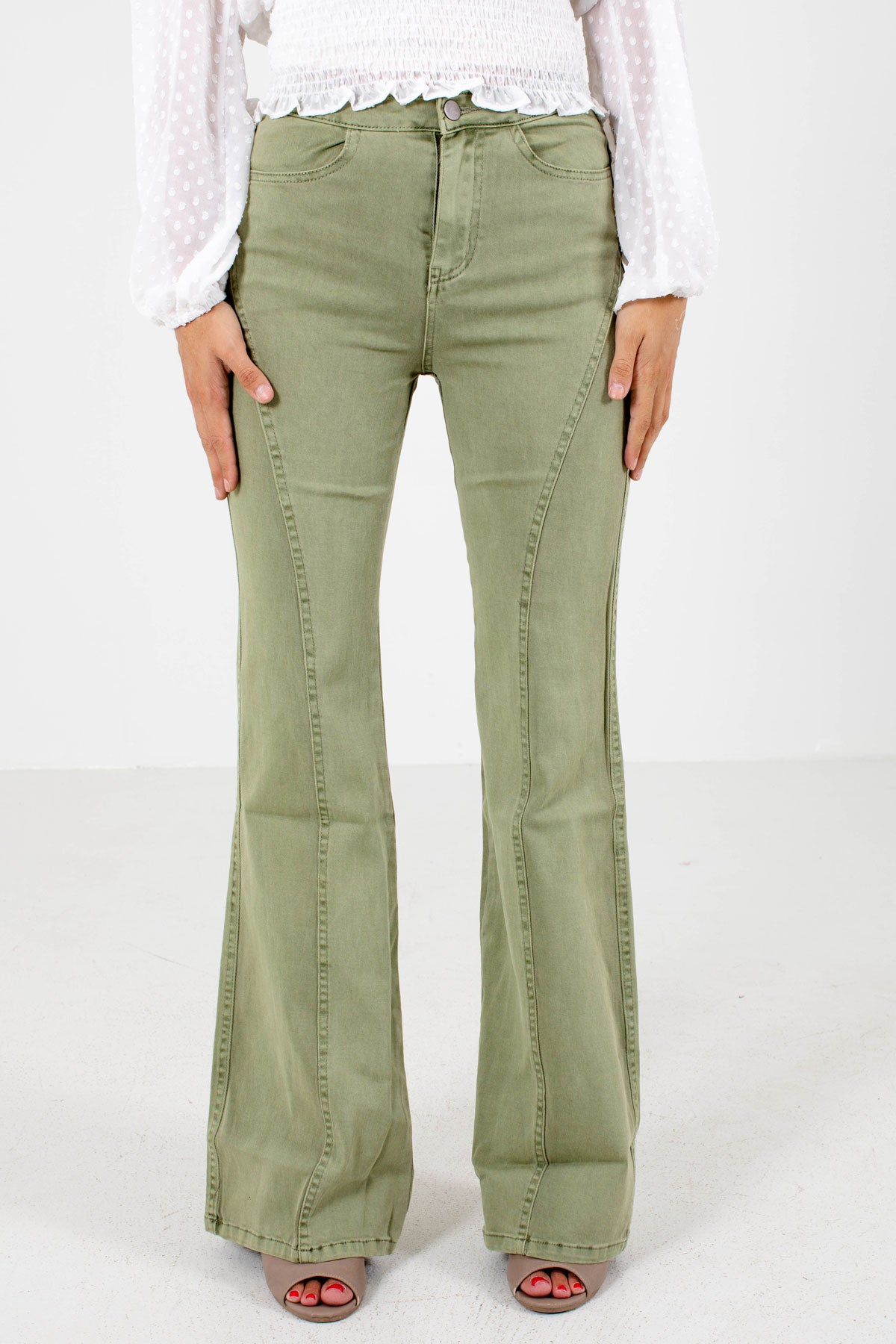 Step Right Up Sage Green Flare Pants
