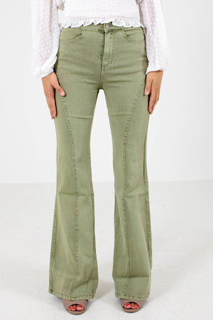 Sage Green Boutique Jeans with Pockets for Women