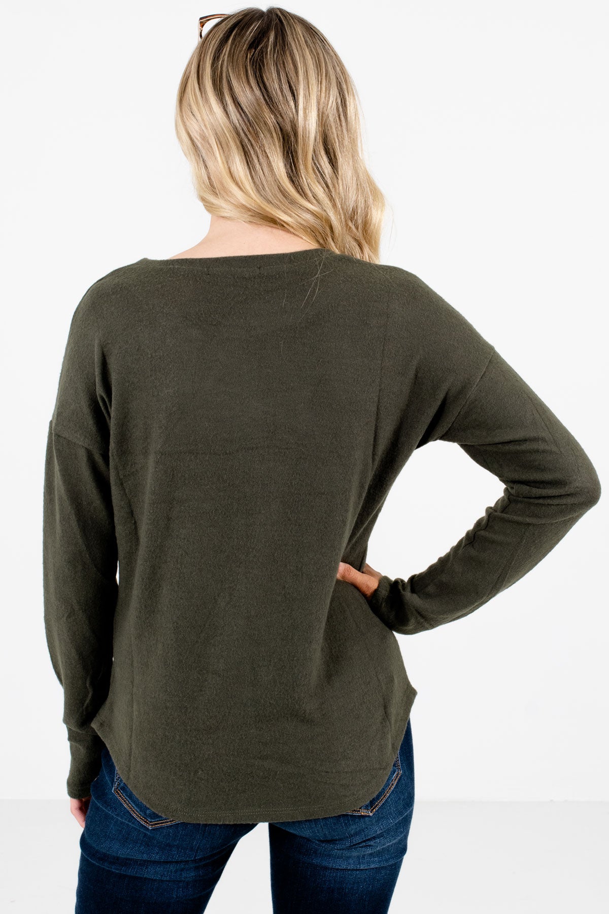 Women's Olive Green Soft High-Quality Material Boutique Tops