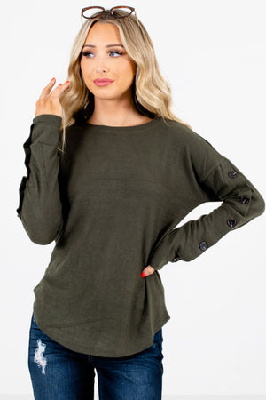 Women's Olive Green Cozy and Warm Boutique Tops