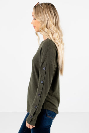 Olive Green Long Sleeve Boutique Tops for Women