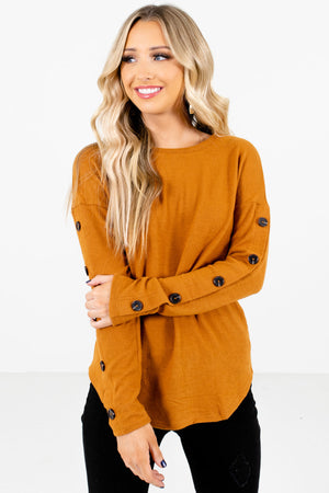Orange Button Accented Boutique Tops for Women