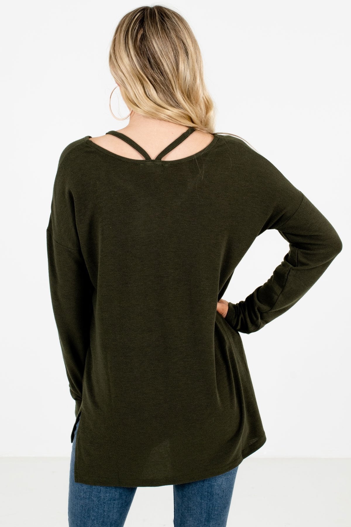 Women’s Olive Green Cutout Detailed Boutique Top