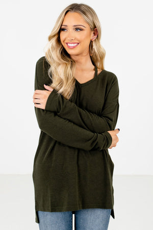 Women’s Olive Green Long Sleeve Boutique Tops