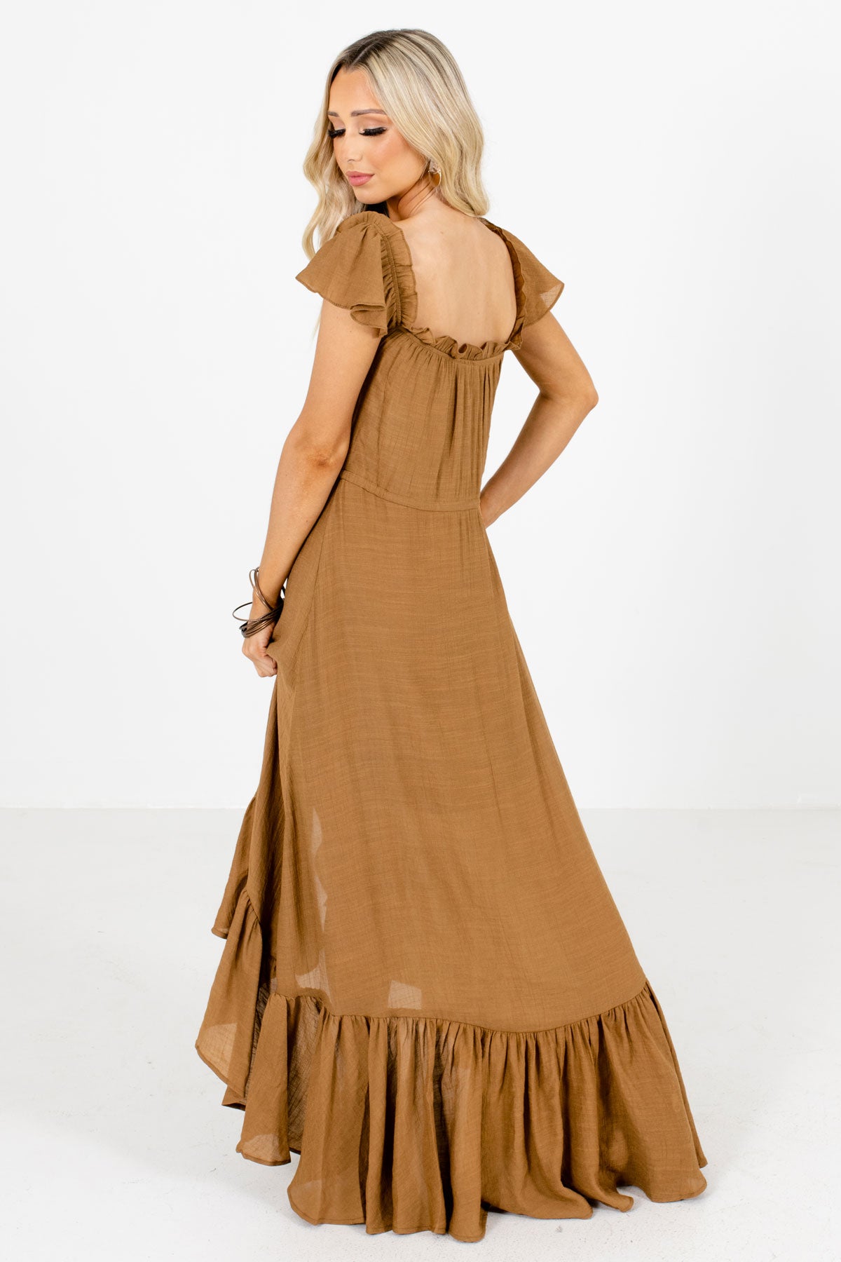 Women's Brown High-Low Hem Boutique Maxi Dress