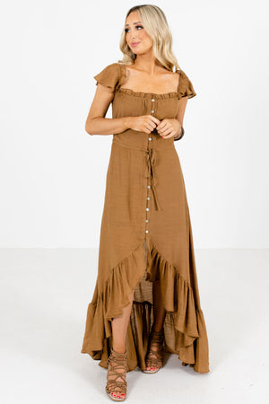 Women's Brown Ruffled Accents Boutique Maxi Dress