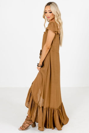 Brown Drawstring Waistband Boutique Maxi Dresses for Women