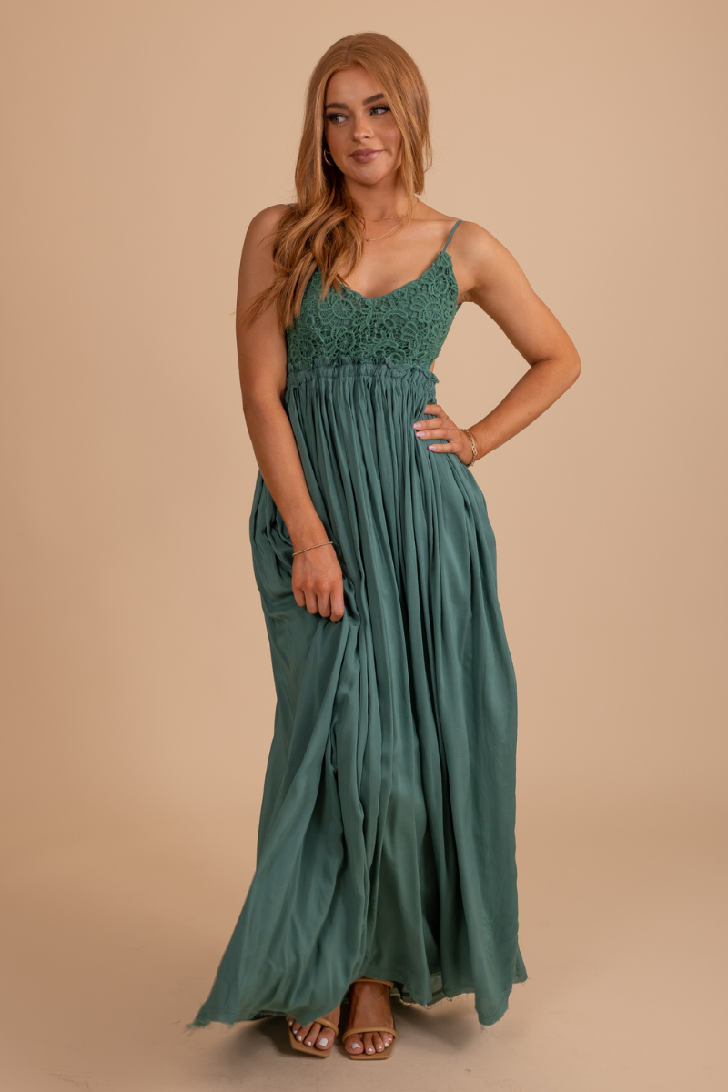 boutique maxi dresses for women with lace bodice