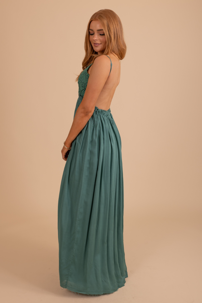 backless green maxi dress for fall