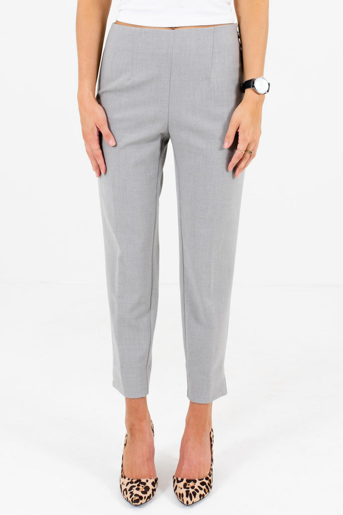 Buy Women Grey Textured Business Casual Regular Fit Trousers Online -  478779