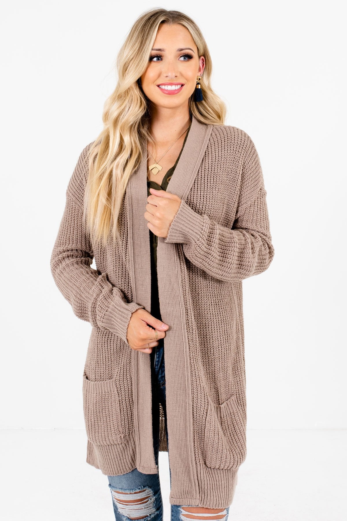 Women’s Taupe Brown Casual Everyday Boutique Cardigan