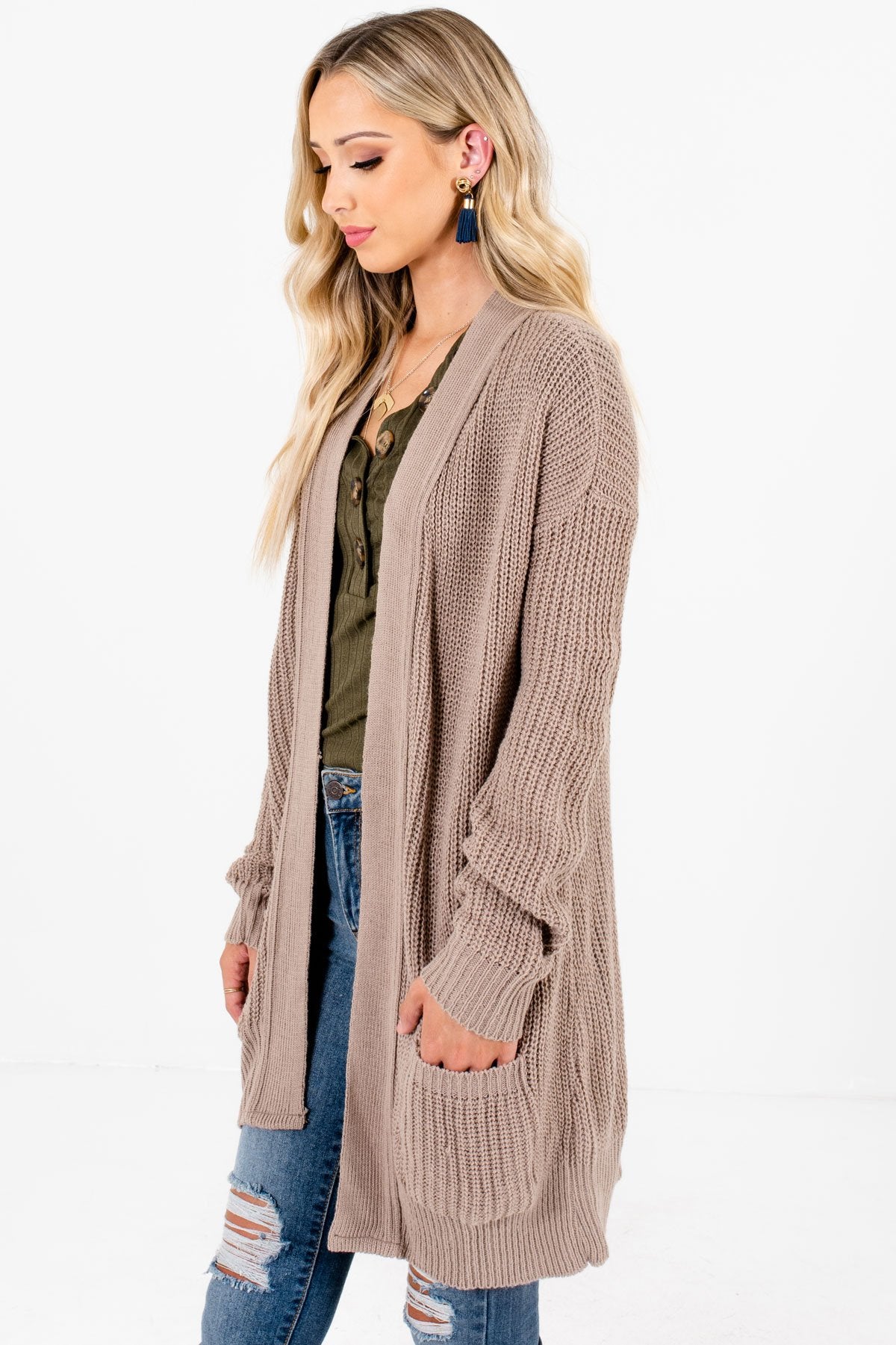 Taupe Brown Layering Boutique Cardigans for Women