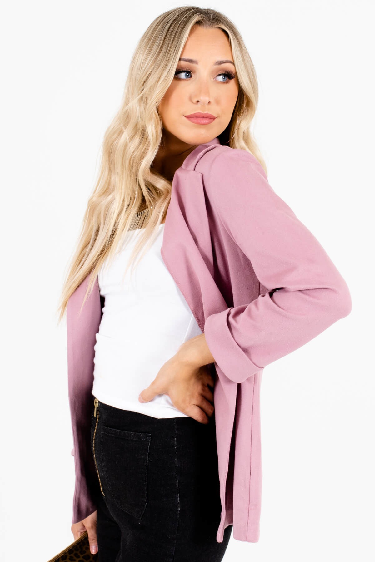 Soft Pink Relaxed Business Casual Blazers for Women