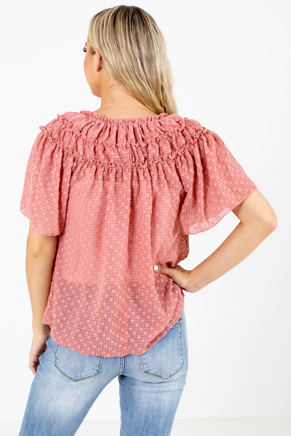 Women's Pink Ruched Detail Boutique Blouse