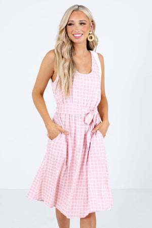 Women's Pink Fully Lined Boutique Midi Dress