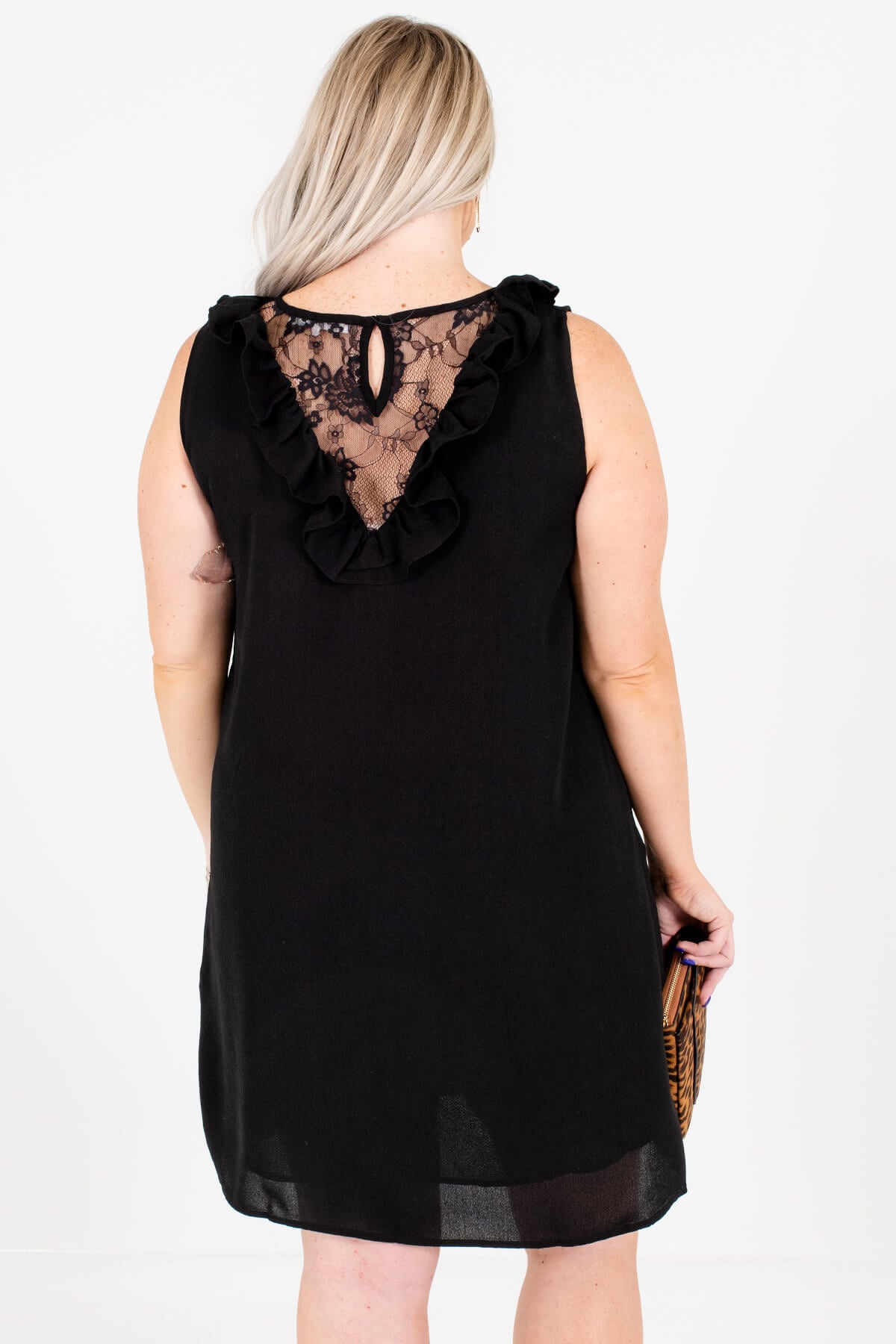 Women's Black Ruffled Accented Plus Size Boutique Mini Dress