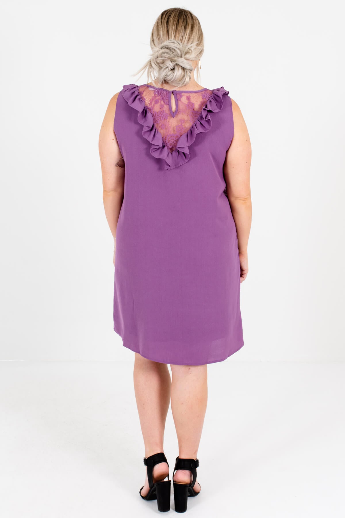 Women's Purple Ruffle Accented Plus Size Boutique Mini Dress