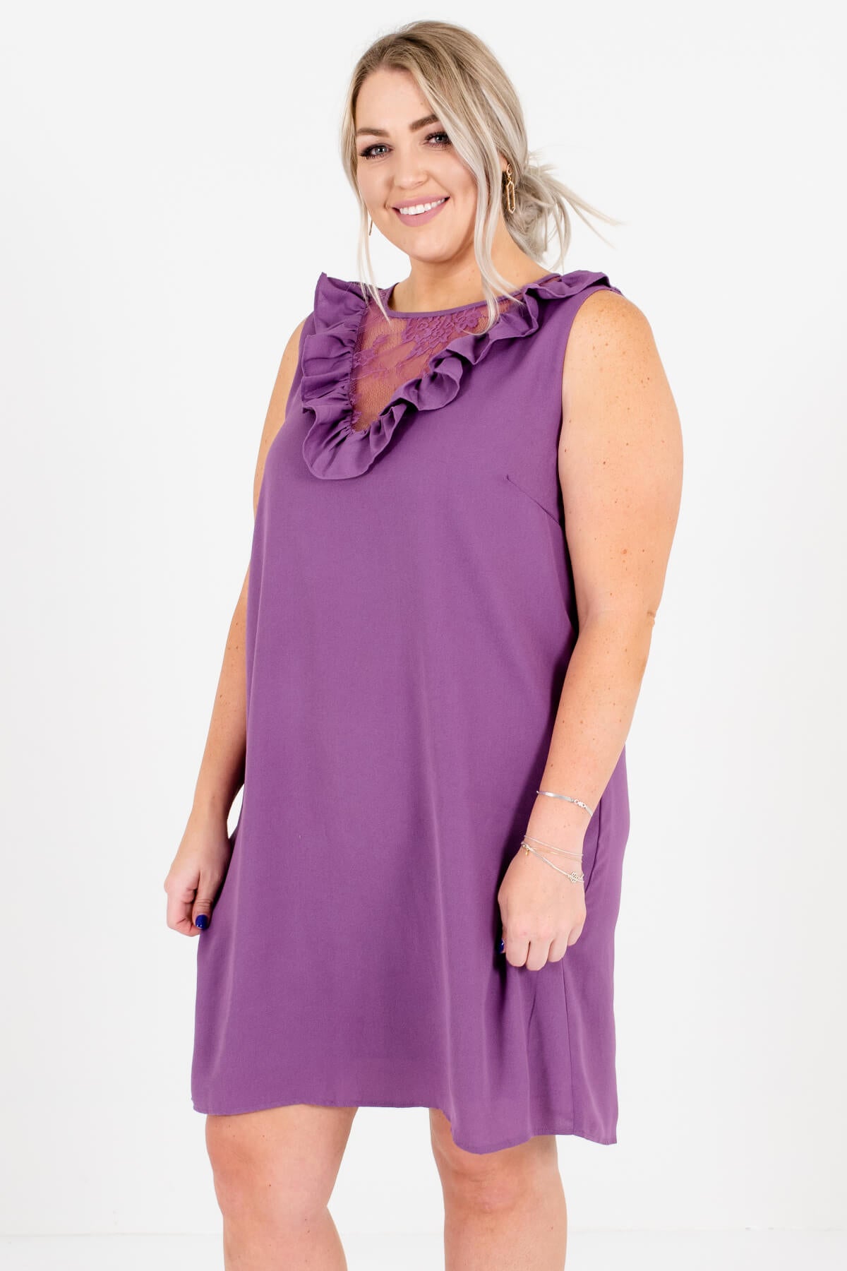 Women's Purple Sleeveless Style Plus Size Boutique Mini Dress