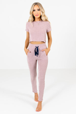 Pink Lightweight Textured Material Boutique Two-Piece Sets for Women