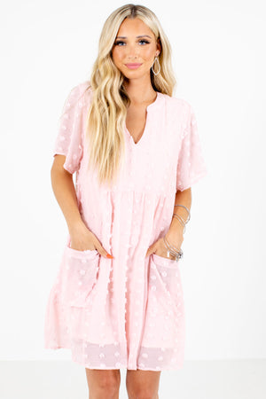 Pink Swiss Dot Material Boutqiue Mini Dresses for Women