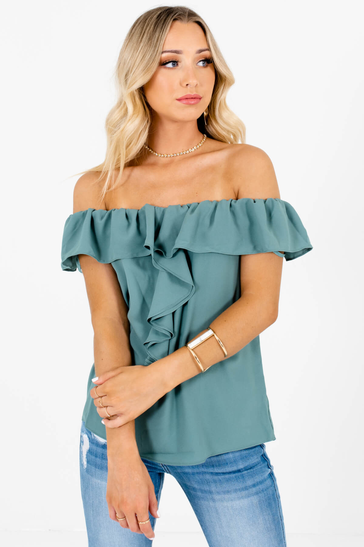 Women's Green Trendy Style Boutique Tops